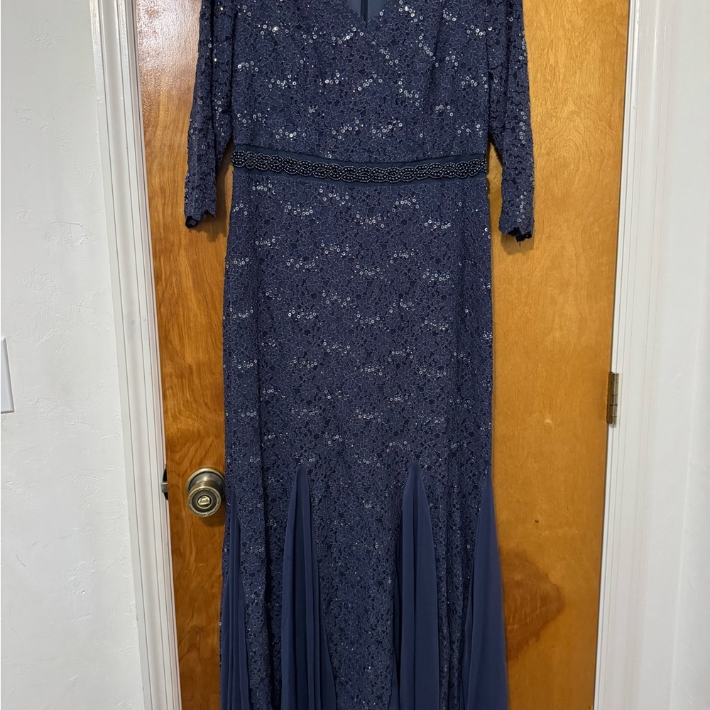 Alex Evenings Blue Long Sleeve Gown